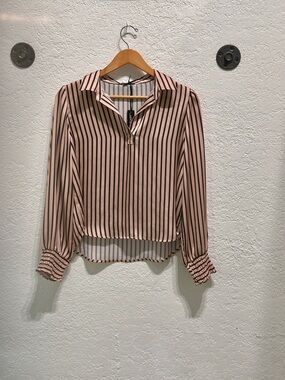 Velvet Heart Tan and Black Vertical Stripe Button-Down Shirt
